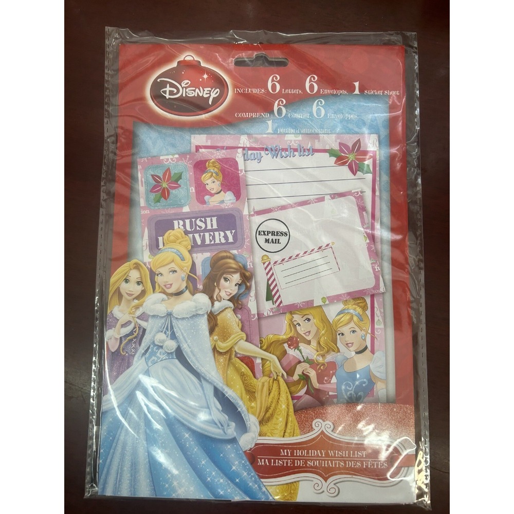 Disney Princess Santa Letter Christmas Wish list with Stickers New